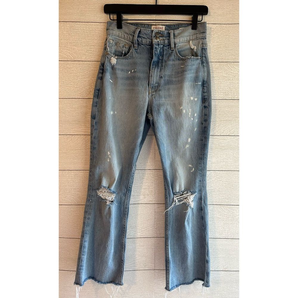 FRAME Denim Le Sylvie Kick Boot Crop Distressed Raw Hem High Rise Jeans Size 27